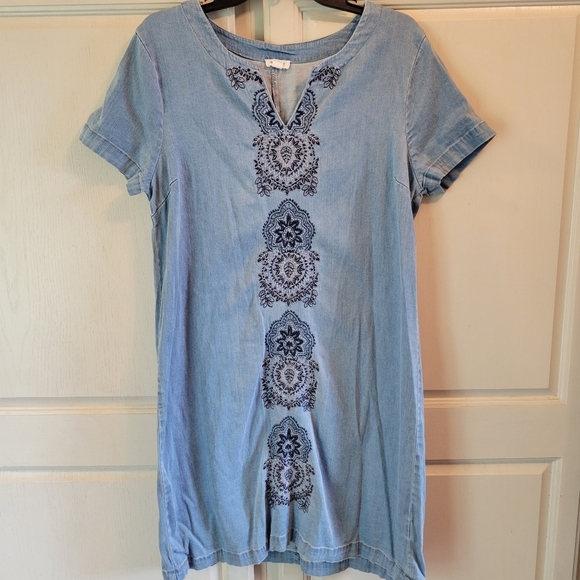 Westport Embroidered Denim Short Sleeve Dress - Picture 1 of 6